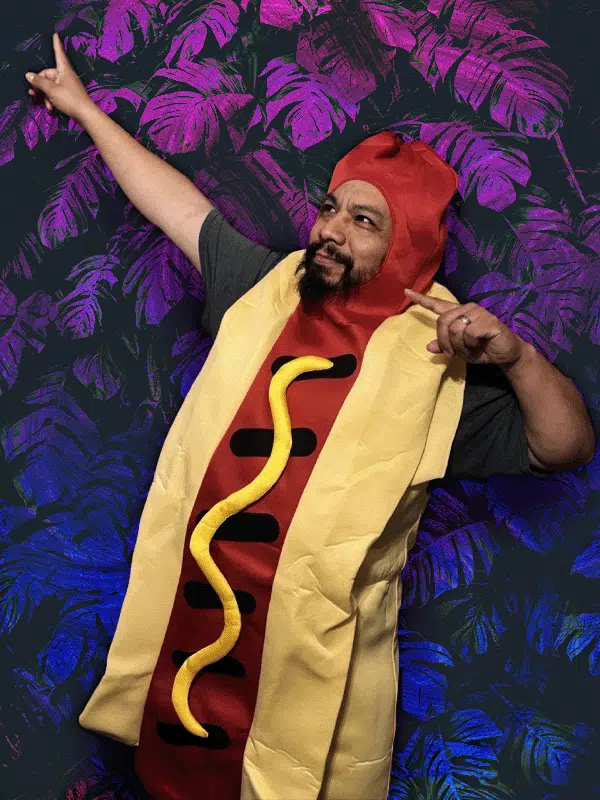 a male employee dressed in a halloween costume