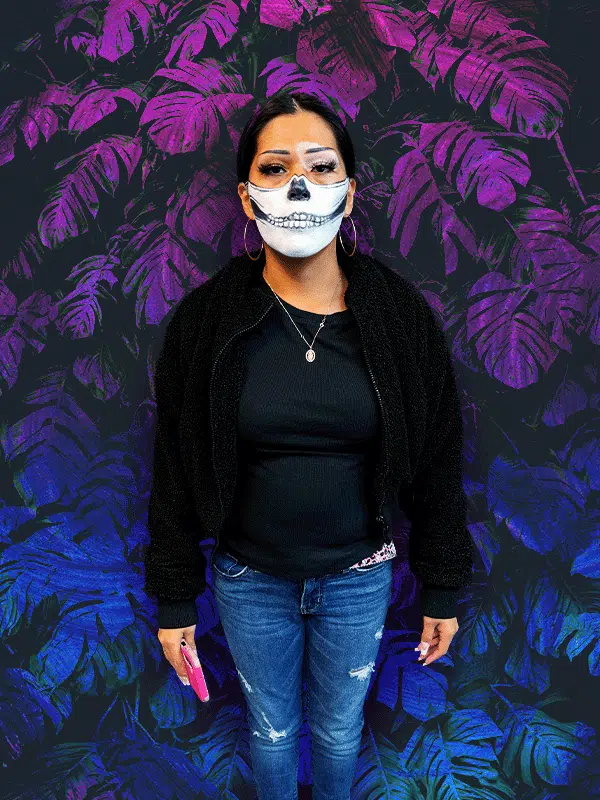 a female employee dressed in a halloween costume